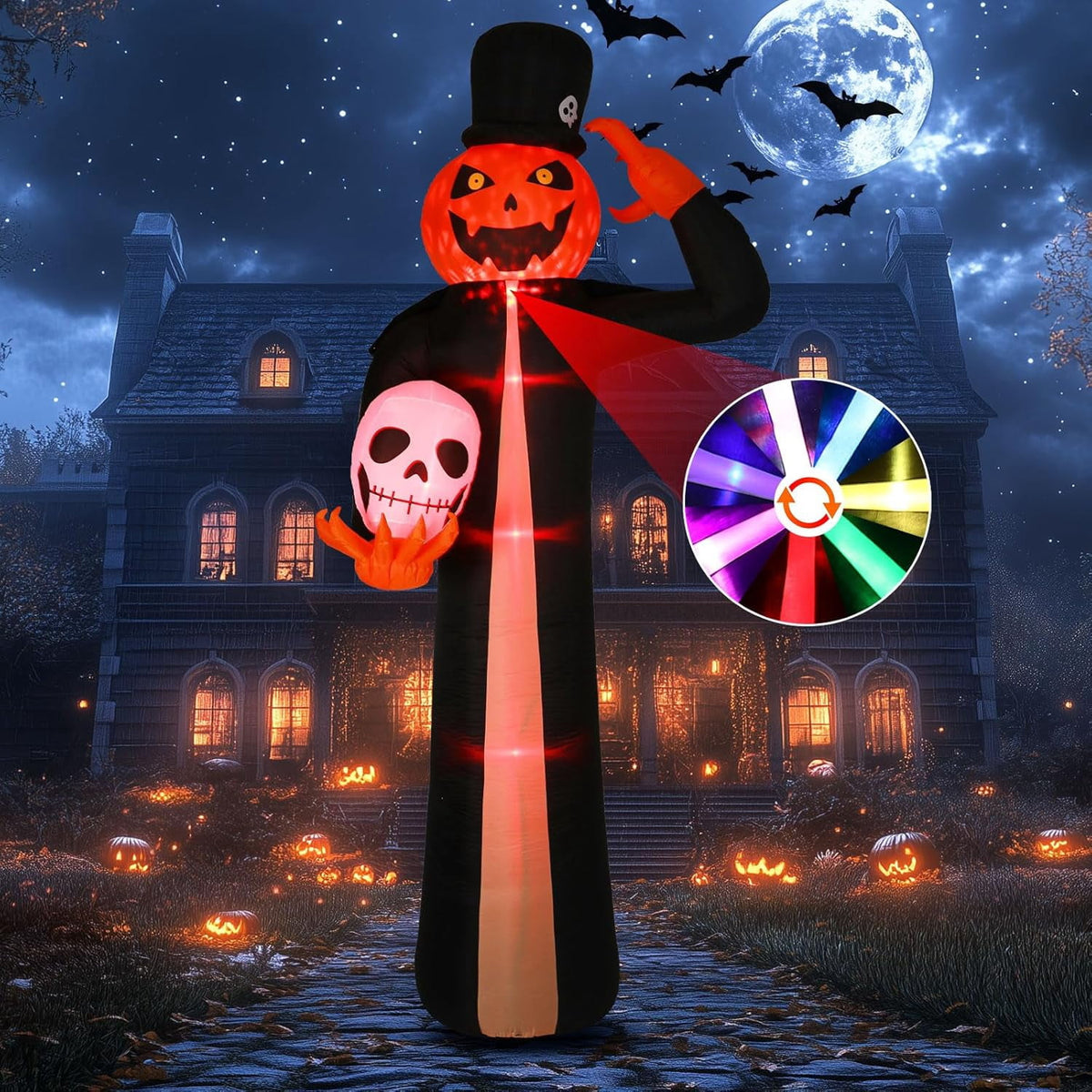 Novtech 10 FT Grim Reaper Halloween Inflatables, Pumpkin Head, Motion Activated Scream, 8 RGB Light Modes, Blow Up Outdoor Yard Decorations for Trick or Treat, Lawn Garden Party & Scary Haunted House