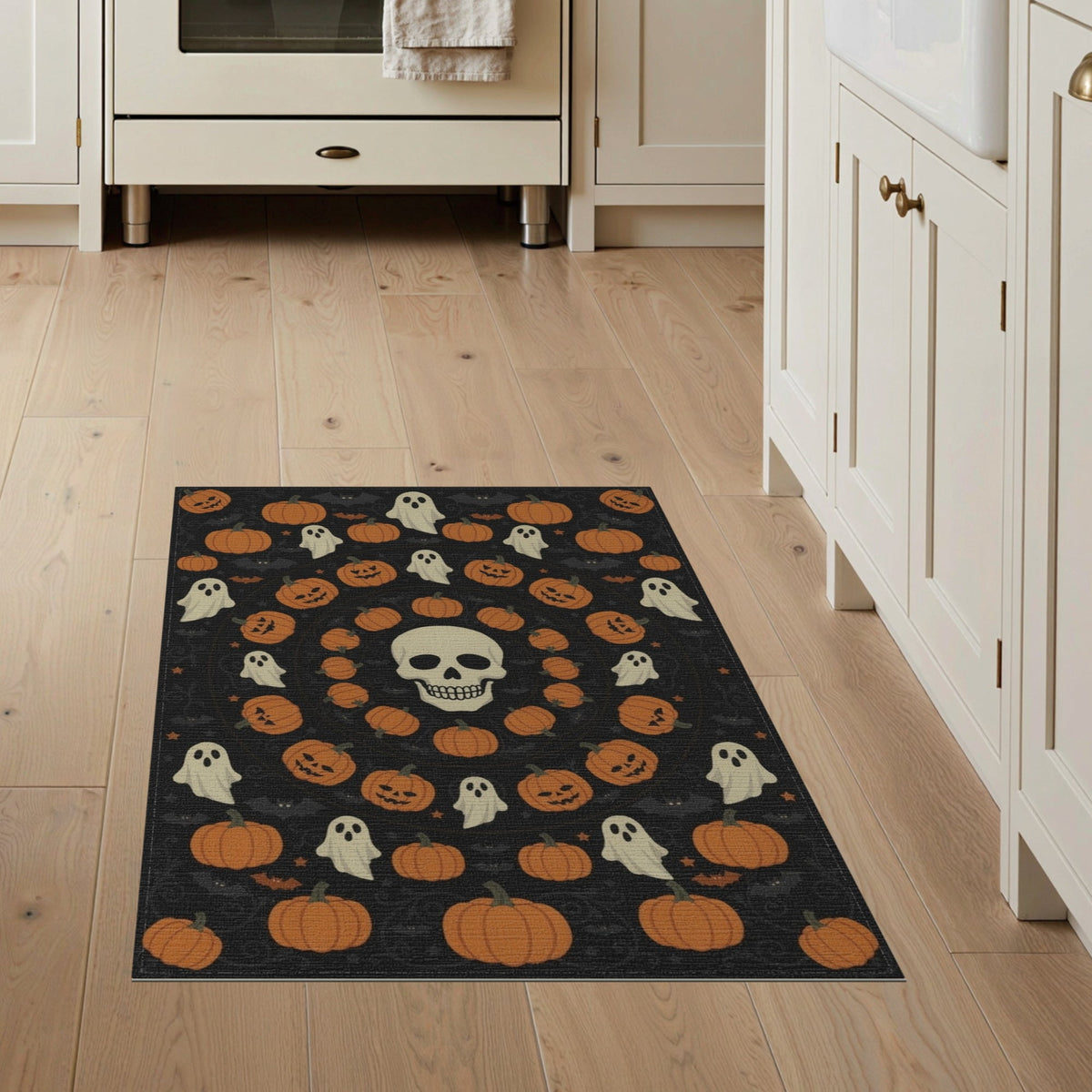 ODIKA 8'x10' Washable Area Rug Halloween Harvest Spirits Grinning Lantern Entrance Doormat Door for Living Room, Under Sectional, Family , Durable, Non-Slip