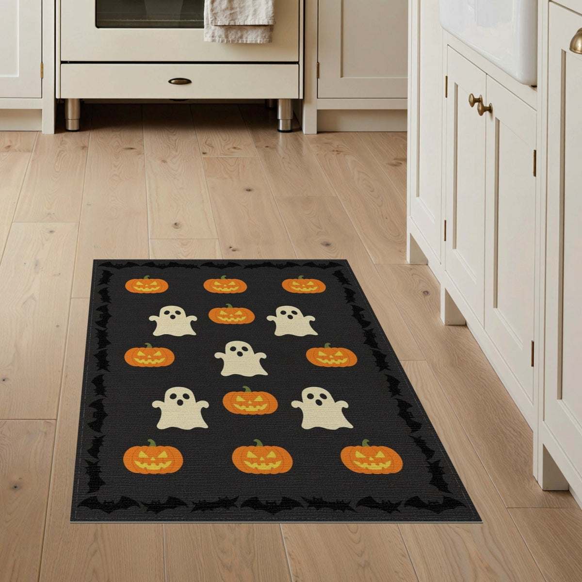 ODIKA 8'x10' Washable Area Rug Halloween Harvest Spirits Grinning Lantern Entrance Doormat Door for Living Room, Under Sectional, Family , Durable, Non-Slip