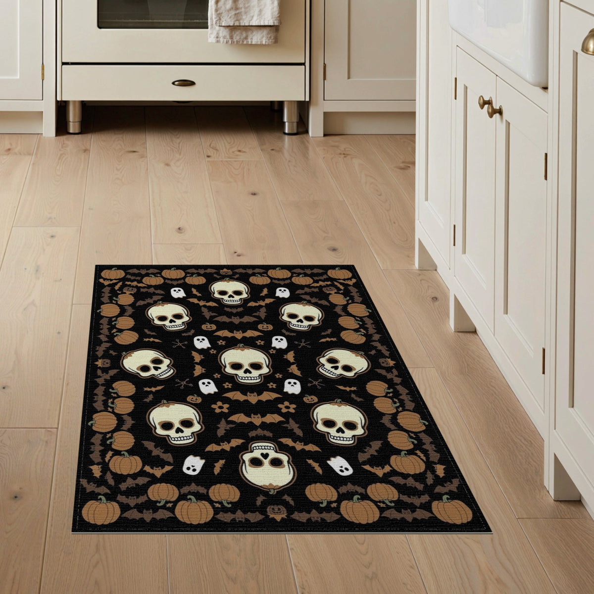 ODIKA 8'x10' Washable Area Rug Halloween Harvest Spirits Grinning Lantern Entrance Doormat Door for Living Room, Under Sectional, Family , Durable, Non-Slip