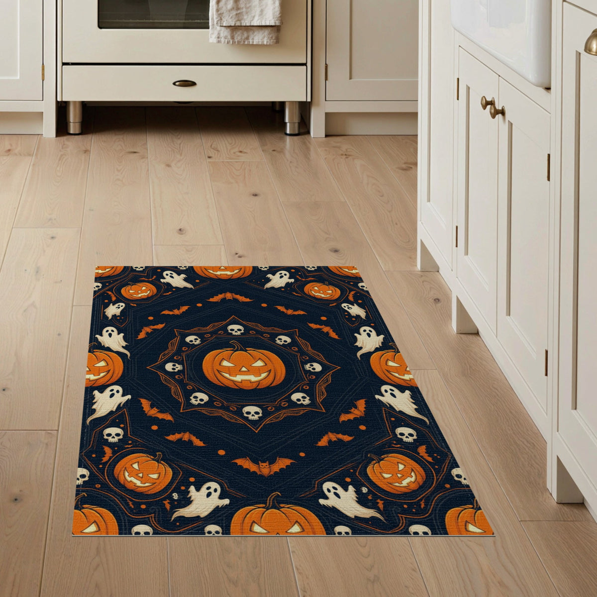 ODIKA Halloween October Phantom Gourd Flying Creature Fiber Doormat Stain Resistant Low Profile for Dorm Room, Small Living Apartment