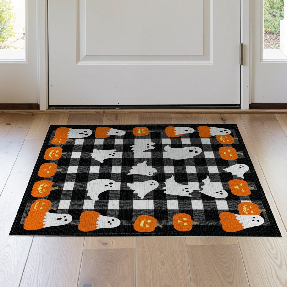 ODIKA Halloween Striped Pumpkin Ghost Farmhouse Welcome Fallc Door Pet Friendly & Kids Safe Play for Playroom, Bedroom, Reading Nook