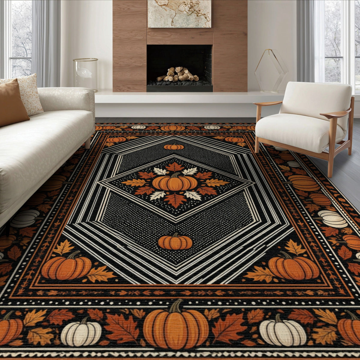 ODIKA Halloween Spooky Pumpkin Phantom Striped Entrance Door Doormat for Playroom, Bedroom, Reading Nook, Pet Friendly & Kids Safe Play