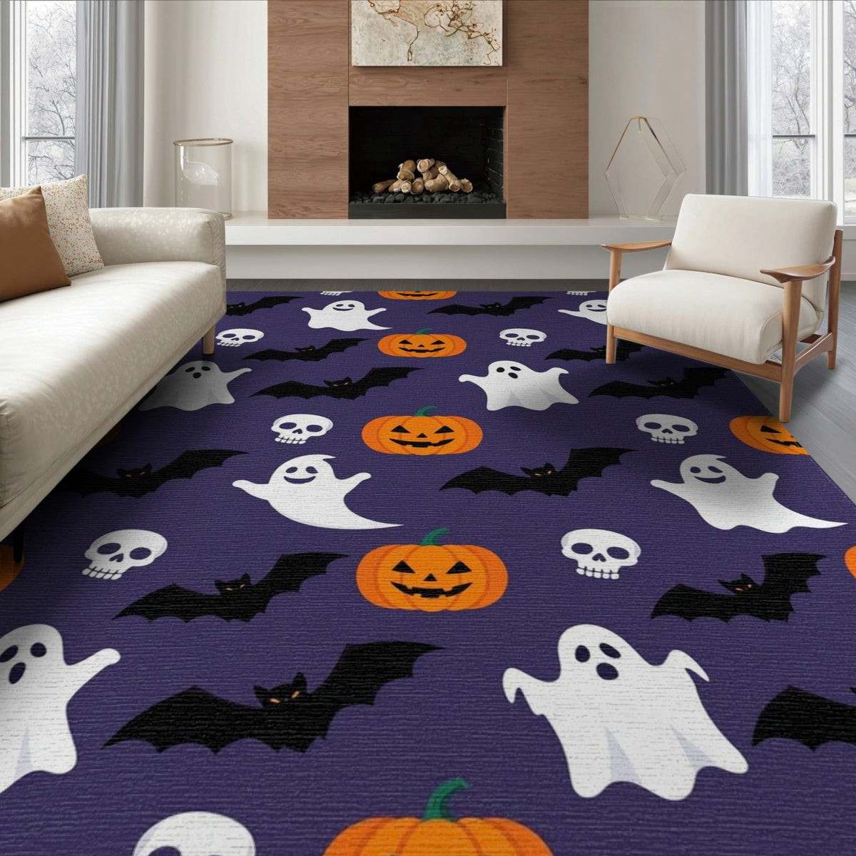 ODIKA Halloween October Phantom Gourd Flying Creature Fiber Doormat Stain Resistant Low Profile for Dorm Room, Small Living Apartment