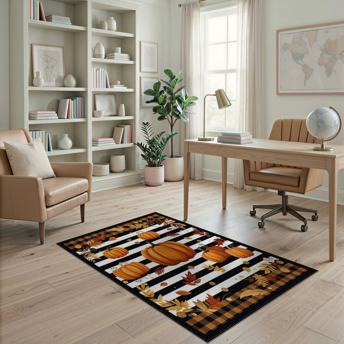 ODIKA Halloween Striped Pumpkin Ghost Farmhouse Welcome Fallc Door Pet Friendly & Kids Safe Play for Playroom, Bedroom, Reading Nook
