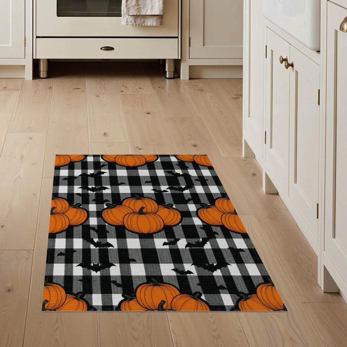 ODIKA Halloween Spooky Pumpkin Phantom Striped Entrance Door Doormat for Playroom, Bedroom, Reading Nook, Pet Friendly & Kids Safe Play