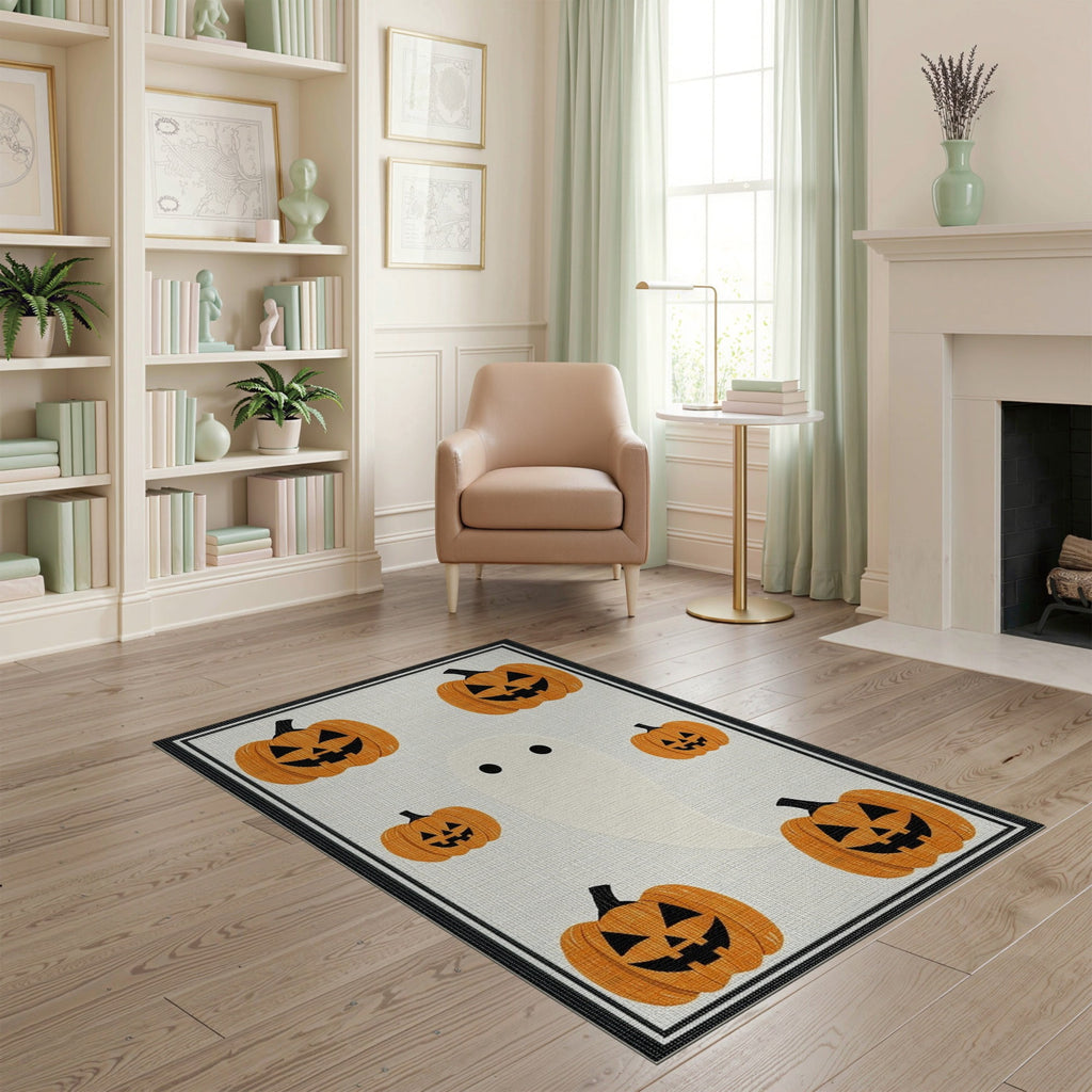 ODIKA Halloween Striped Pumpkin Ghost Farmhouse Welcome Fallc Door Pet Friendly & Kids Safe Play for Playroom, Bedroom, Reading Nook