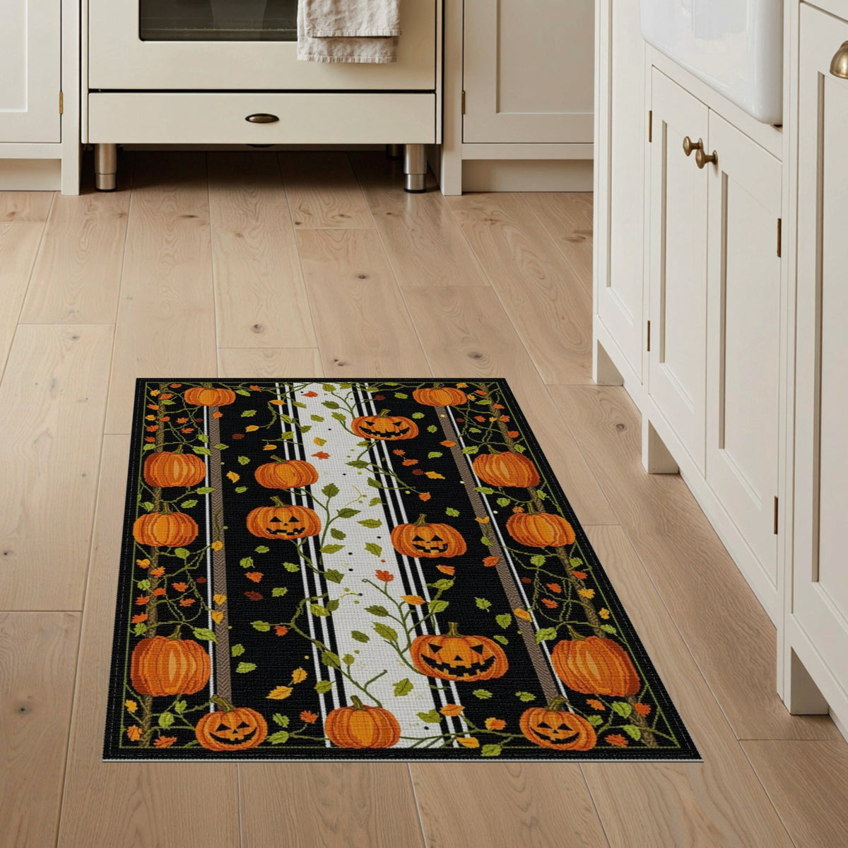 ODIKA Halloween Striped Pumpkin Ghost Farmhouse Welcome Fallc Door Pet Friendly & Kids Safe Play for Playroom, Bedroom, Reading Nook