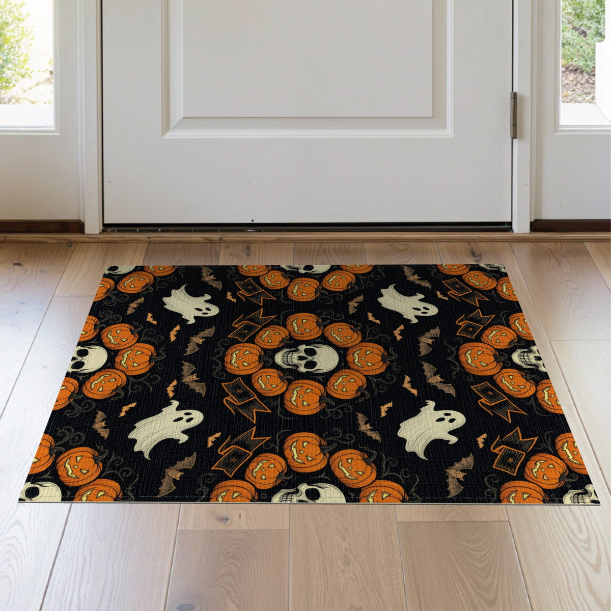 ODIKA Halloween October Phantom Gourd Flying Creature Fiber Doormat Stain Resistant Low Profile for Dorm Room, Small Living Apartment