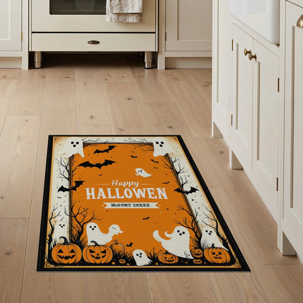 ODIKA Halloween Ghost Pumpkin Bat Skull Welcome Doormat Fiber Door for Dorm Room, Small Living Apartment, Stain Resistant Low Profile