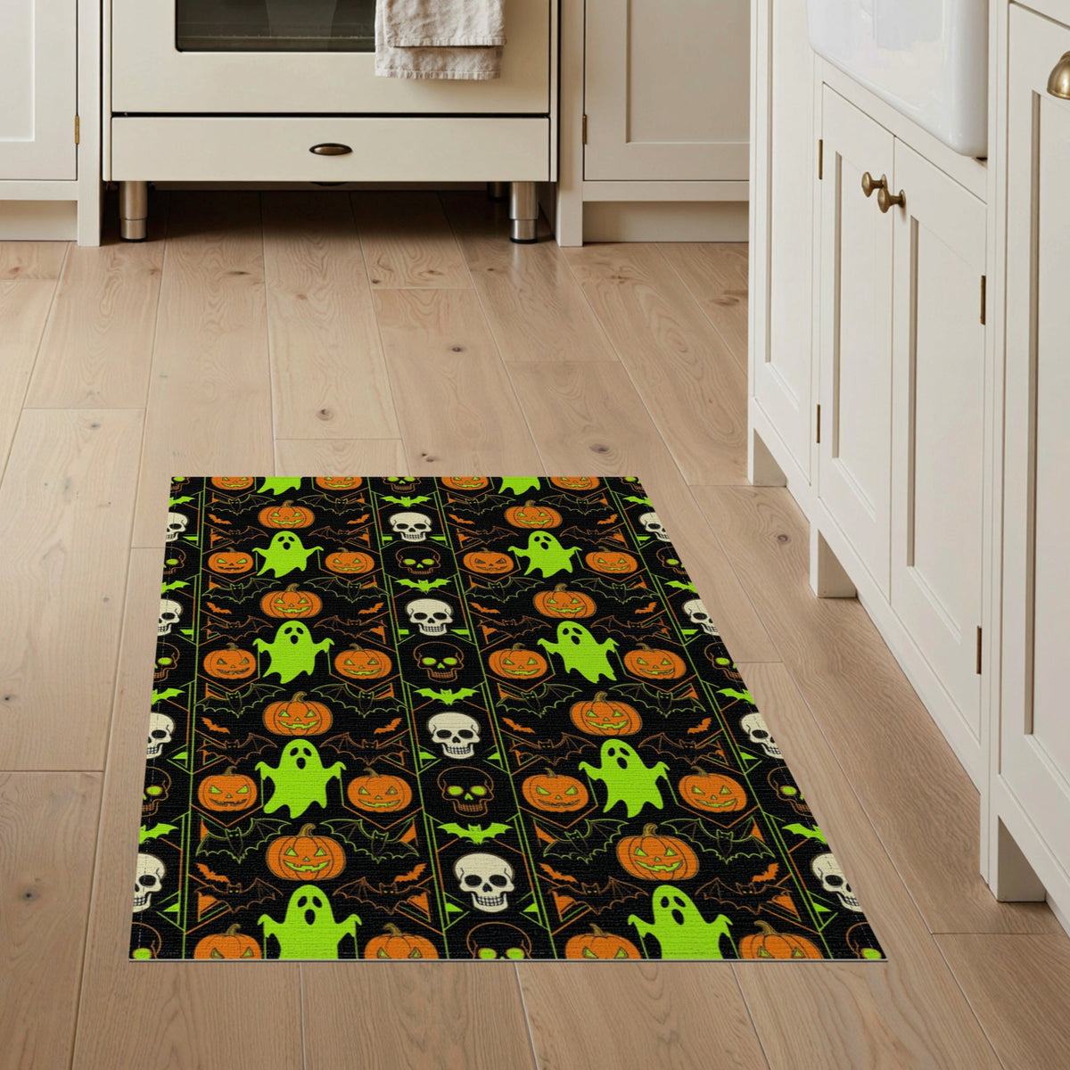 ODIKA Halloween October Phantom Gourd Flying Creature Fiber Doormat Stain Resistant Low Profile for Dorm Room, Small Living Apartment