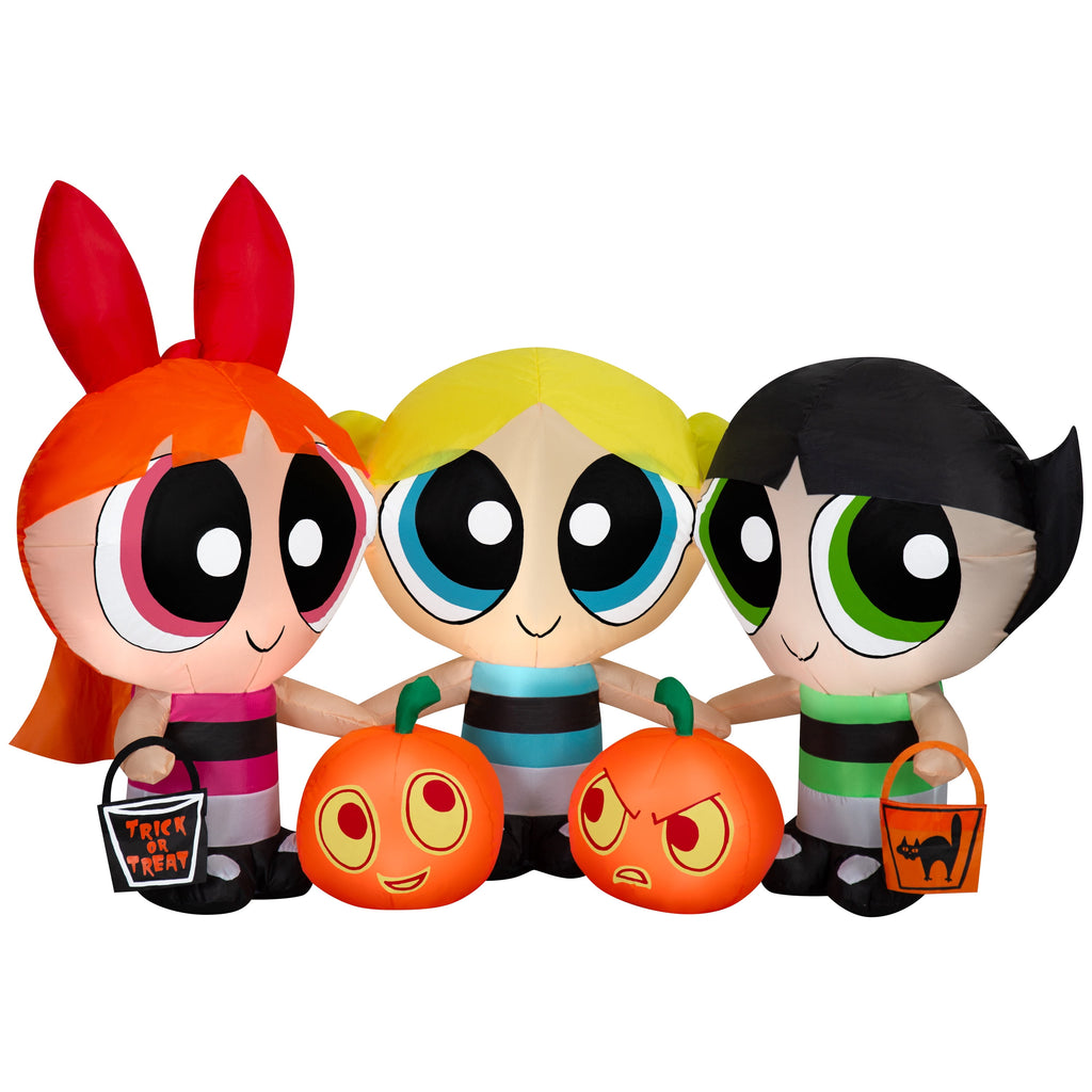 Powerpuff Girls Halloween Inflatable Scene with Blossom, Bubbles and Buttercup, 4-Ft Lighted Airblown Yard Decor