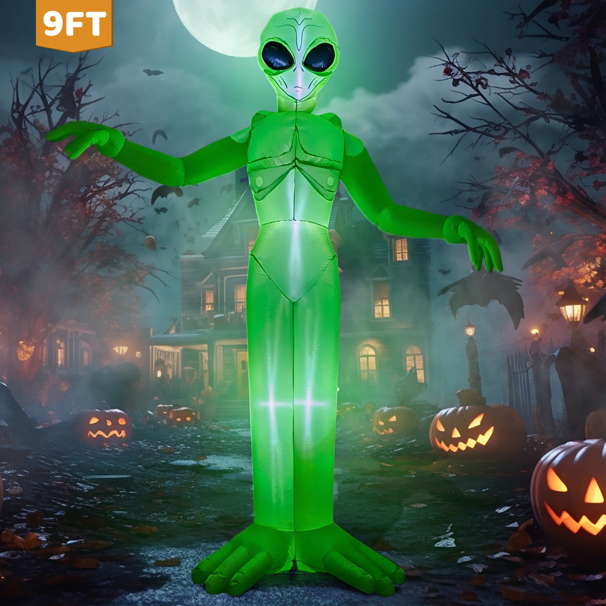 Joyfy 9 ft Halloween Inflatable UFO Alien Decoration with Built-in LEDs,UFO Halloween Decorations Outdoor Blow Up Yard Lawn Decoration