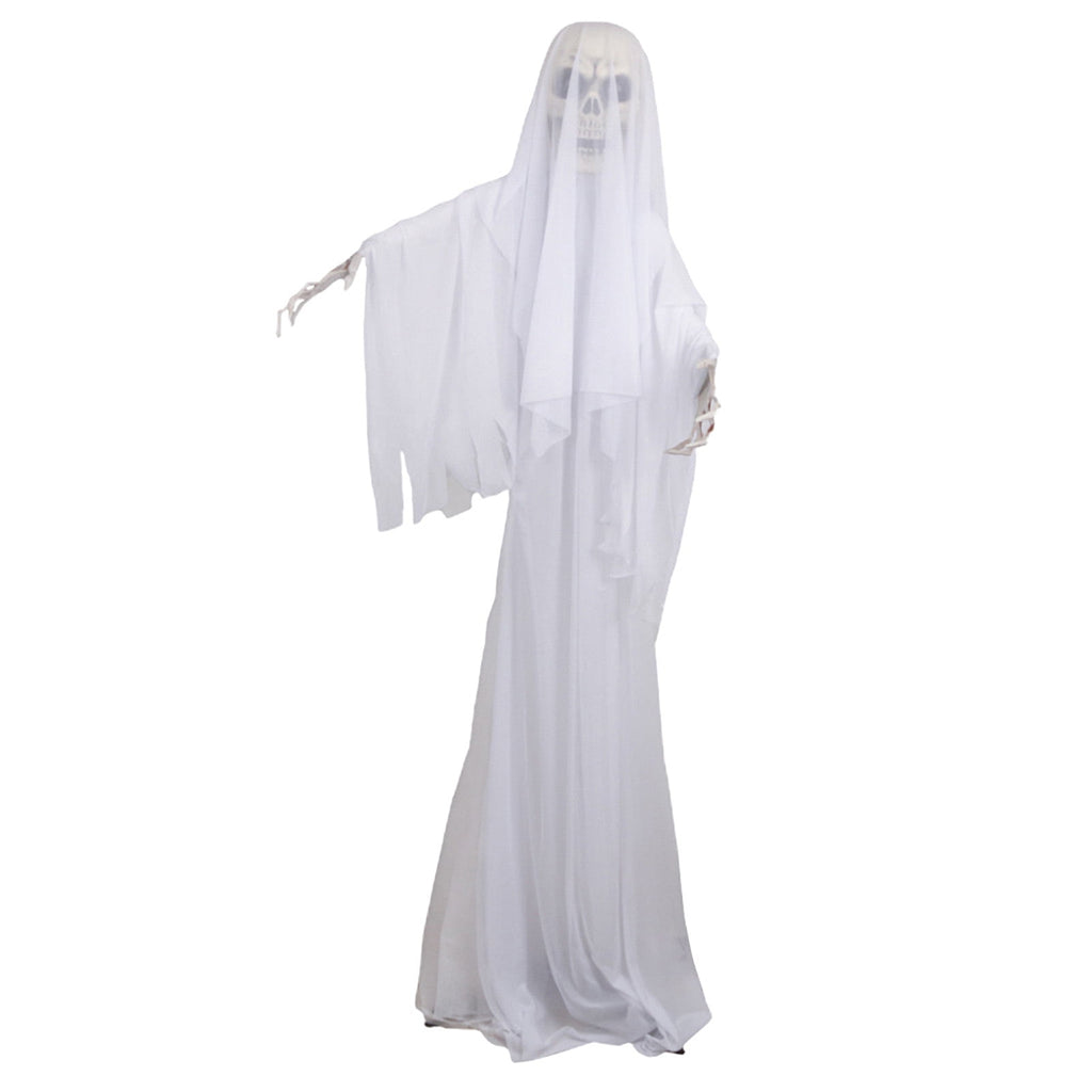 Scary Ghost Bride Halloween Ornament with Sound, Battery Operated Animated Skeleton Decoration for Haunted House Prop