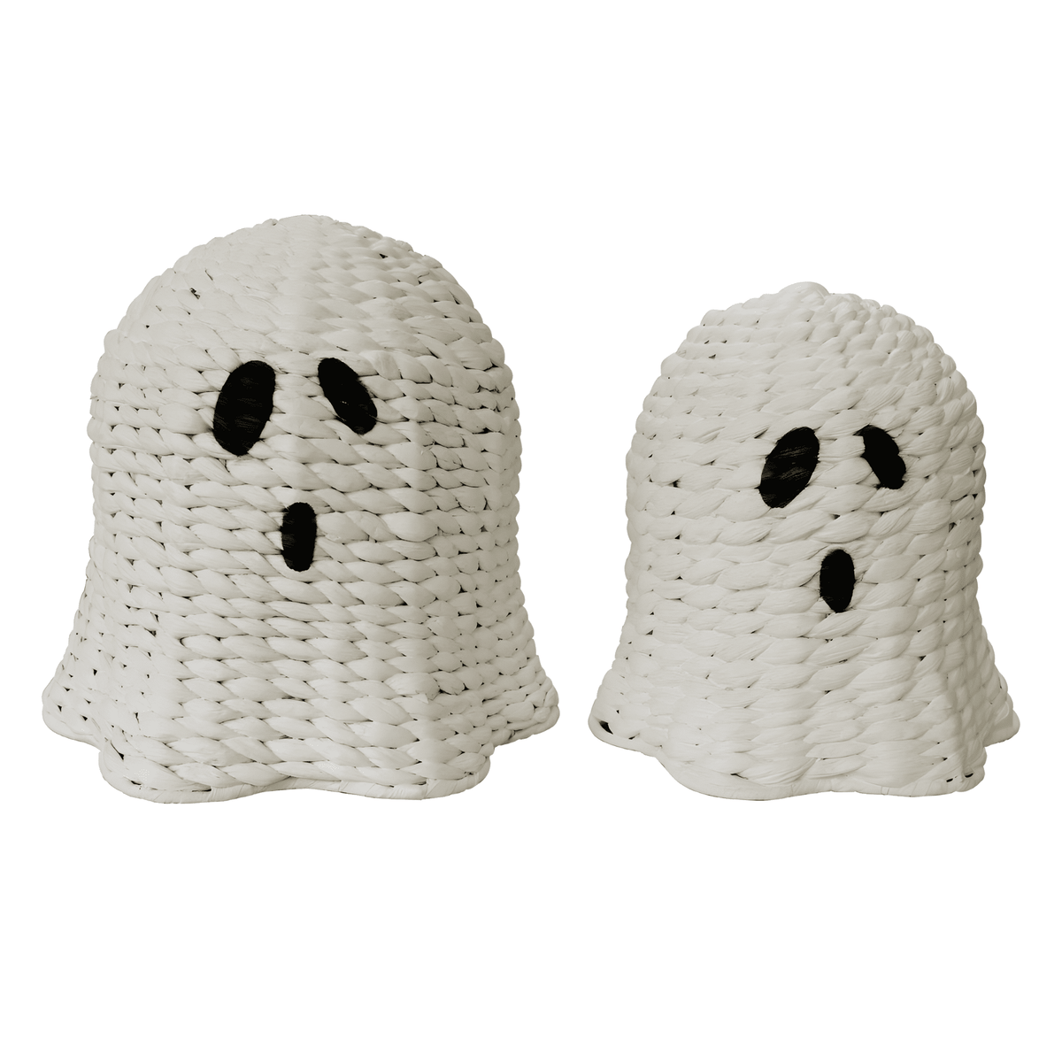 Set of 2 Handwoven White Ghost-Shaped Decorative Accents – Halloween Tabletop Décor