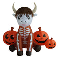 Skeleton Highland Cow with Pumpkins Halloween Inflatable, 5ft