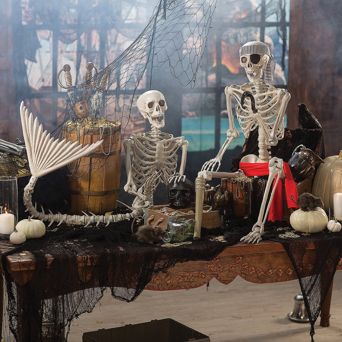 Skeleton Mermaid & Pirate Couple Halloween Decorations, Home Decor, Halloween, 2 Pieces