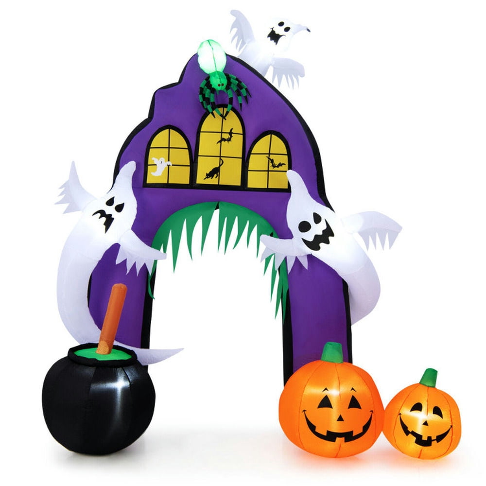 Spaco 9 Feet Tall Halloween Inflatable Castle Archway Decor with Spider Ghosts and Built-in LED Lights, Halloween Inflatable Castle Archway Decor, Perfect Decoration for Halloween, Purple