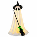 Standing Light Up Ghost with Witch Broom 40 In White 1 Pack