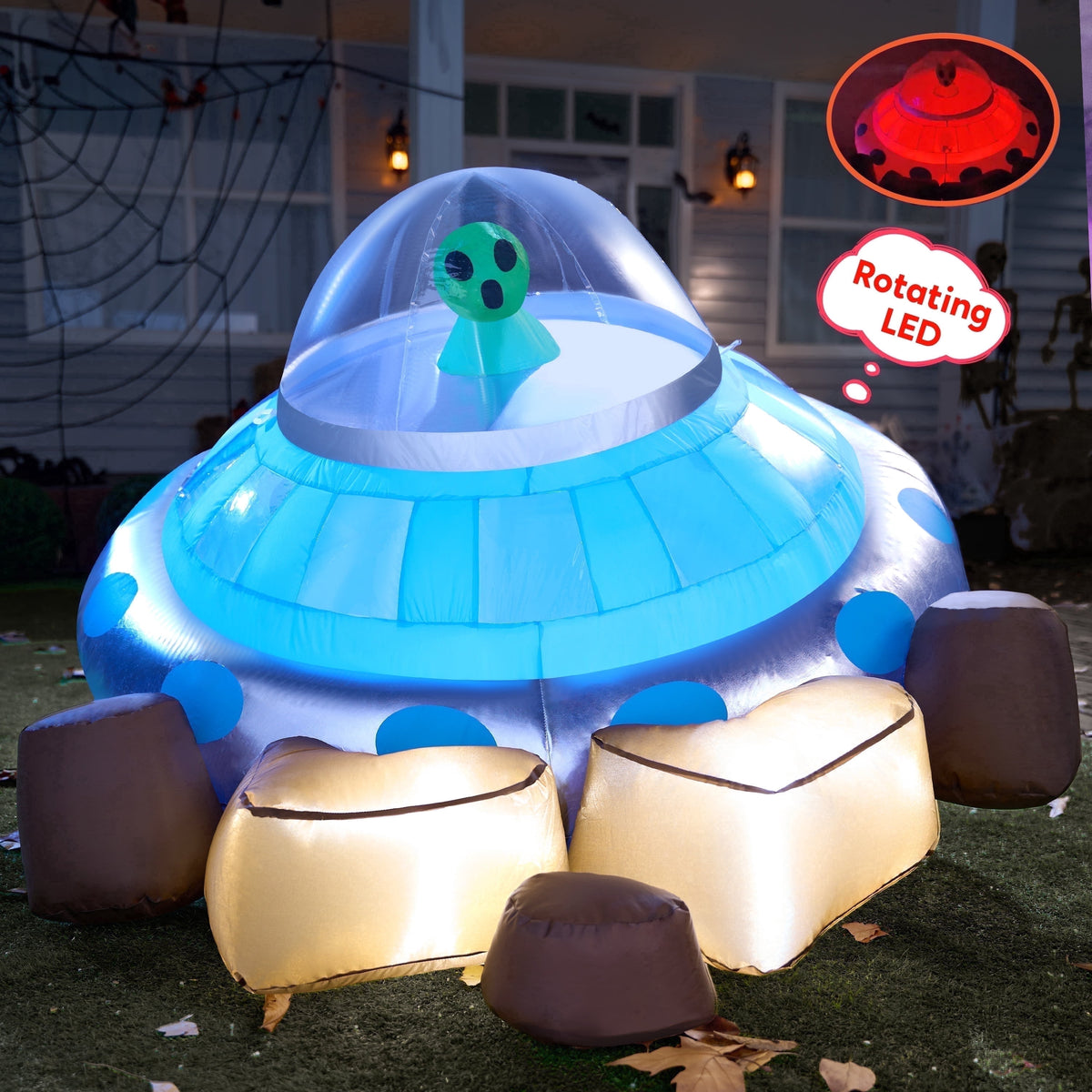 Joyfy 9 ft Halloween Inflatable UFO Alien Decoration with Built-in LEDs,UFO Halloween Decorations Outdoor Blow Up Yard Lawn Decoration