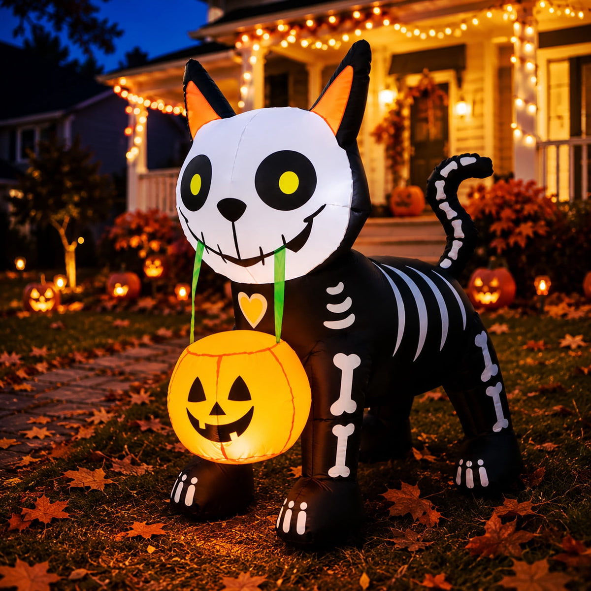 Toiyjofe 5.5 ft Halloween Inflatable Ghost with Pumpkin, LED Lighted Cute Halloween Yard Decoration for Porch, Lawn, Walkway & Party