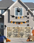 Vintage Skeletons Head Garage Door Banner Cover 7 x 16 ft Crows Halloween Rose Flower Candle Holders Garage Door Decoration Hanging Garage Door Cover Backdrop Wall Decoration for Outdoor Home Party