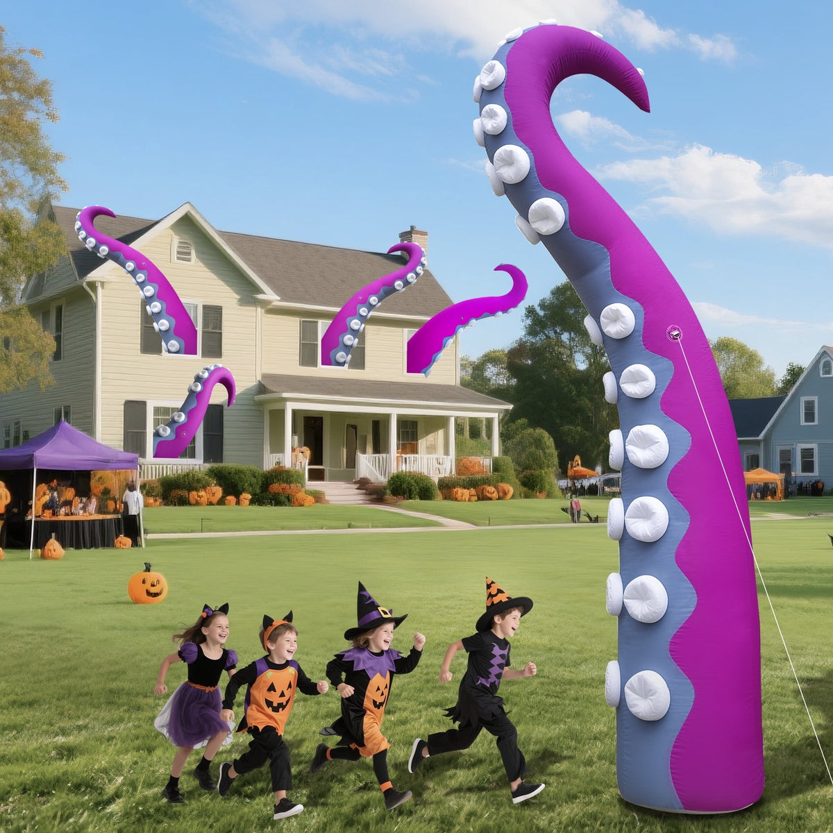 Wellcomer 10x8ft Inflatable Tentacles with Color-changing LED & Built-in Blower - Halloween Outdoor Decor (1 Pc)