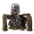 White-Haired Half-Body Skeleton Figurine with Motion-Activated Moving Head Glowing Eyes Battery-Operated Halloween Animatronic Prop for Haunted House Theme Park Party Decor