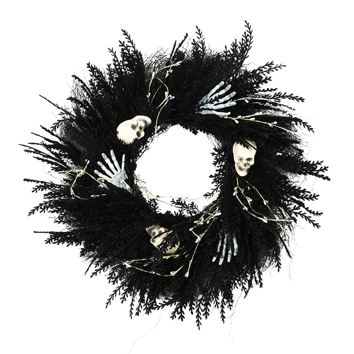XHKUYI Halloween Skeleton Wreath 19.7 Inch, Black Skull Hand Halloween Wreath with Bone Details and Spooky Round Door Accent, for Front Door, Porch Wall, Haunted House Party, Indoor Entry Decor