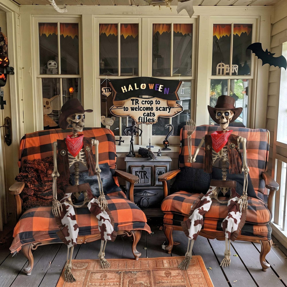 Yescom Halloween 5.6ft Life Size Skeleton Cowboy Detailed Costume Outdoor Indoor Haunted House Props Decor 2026