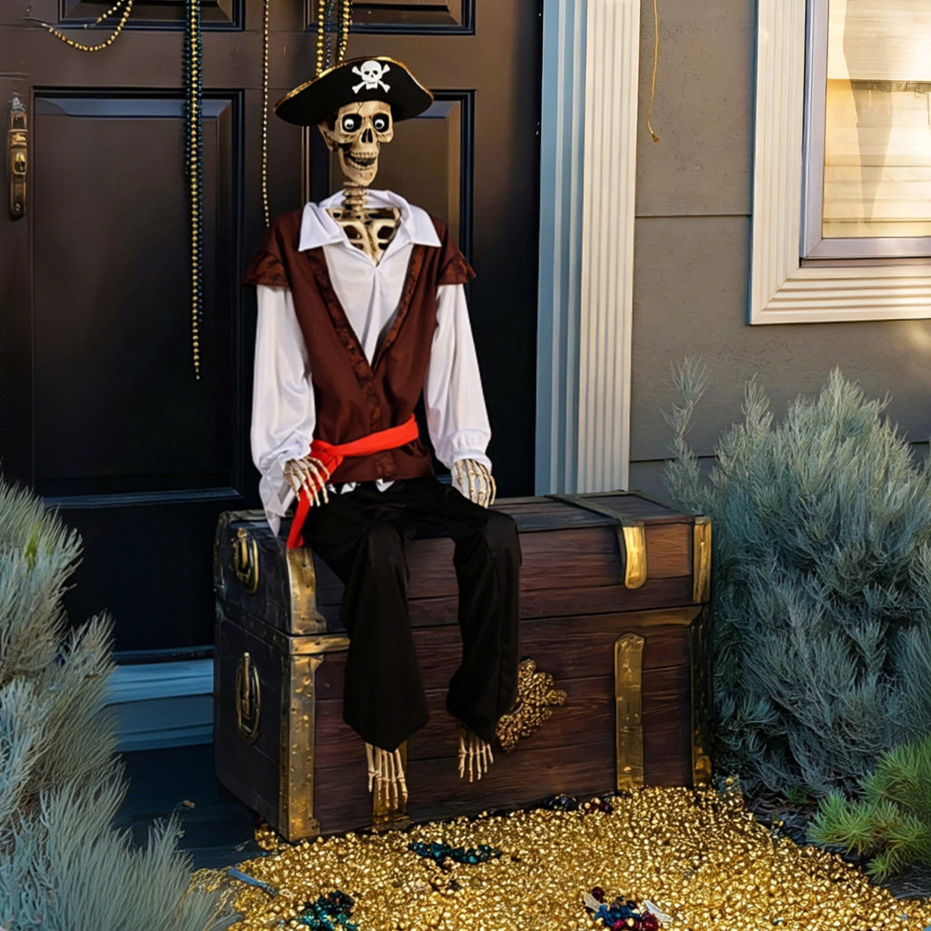 Yescom 5.6ft Halloween Pirate Captain Skeleton Life Size Human Bone Movable Joints Outdoor Decor 2026