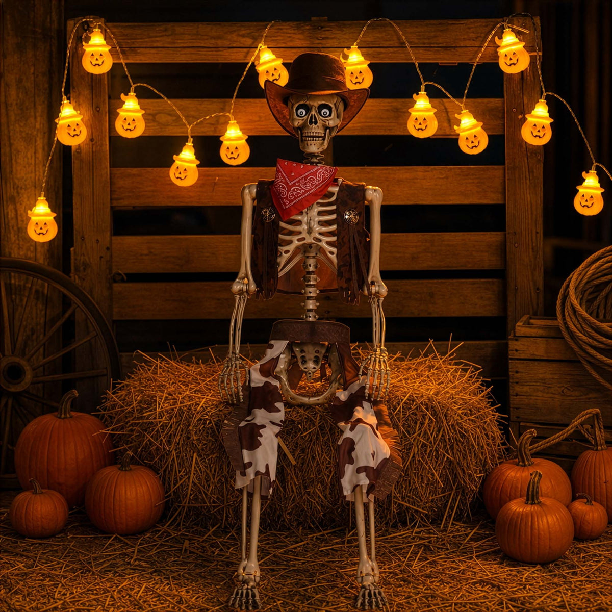Yescom Halloween 5.6ft Life Size Skeleton Cowboy Detailed Costume Outdoor Indoor Haunted House Props Decor 2026