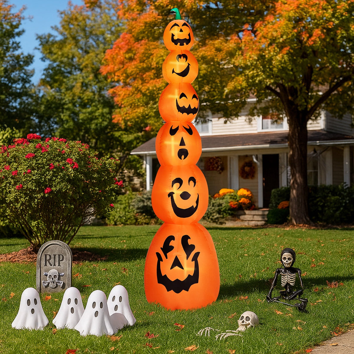 Yescom 5ft Halloween Pumpkins,Stacked Foldable,Jack O Lantern,LED Lights Party Outdoor Decorations 2026