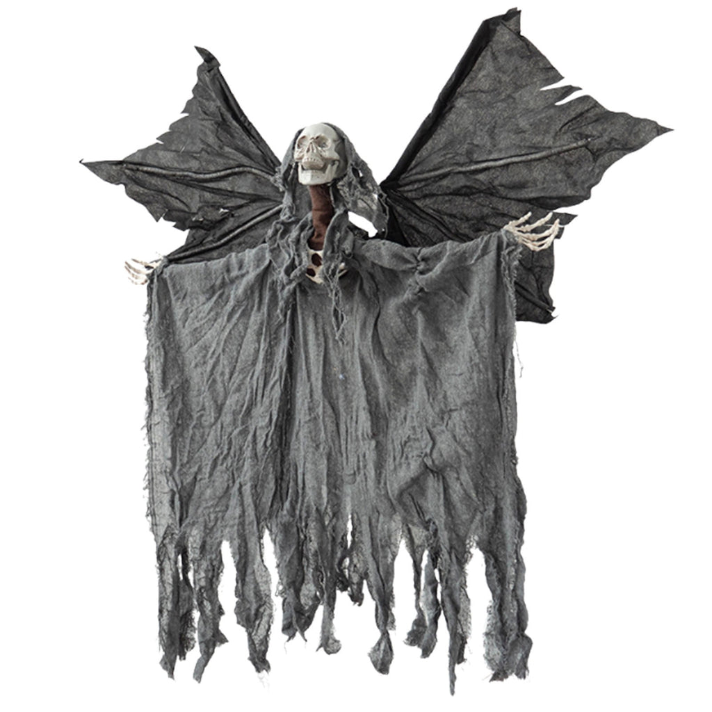 Zhourta Electric Flying Skeleton Ghost Animated Halloween Prop with Flapping Wings for Haunted Yard