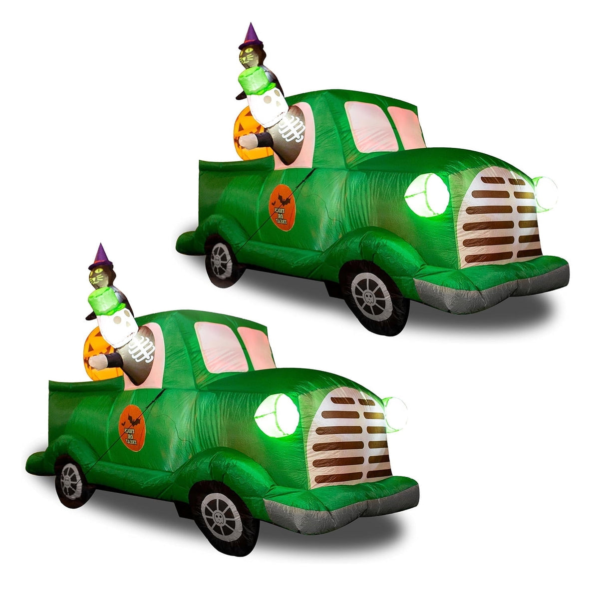 Zone Tech 7.5Ft Long Inflatable Ghost Car LED Lights Decor Halloween Outdoor Indoor Holiday Decorations, Giant Lawn Inflatable Garden Party Decoration and Halloween Blow up Green Car Yard Decor