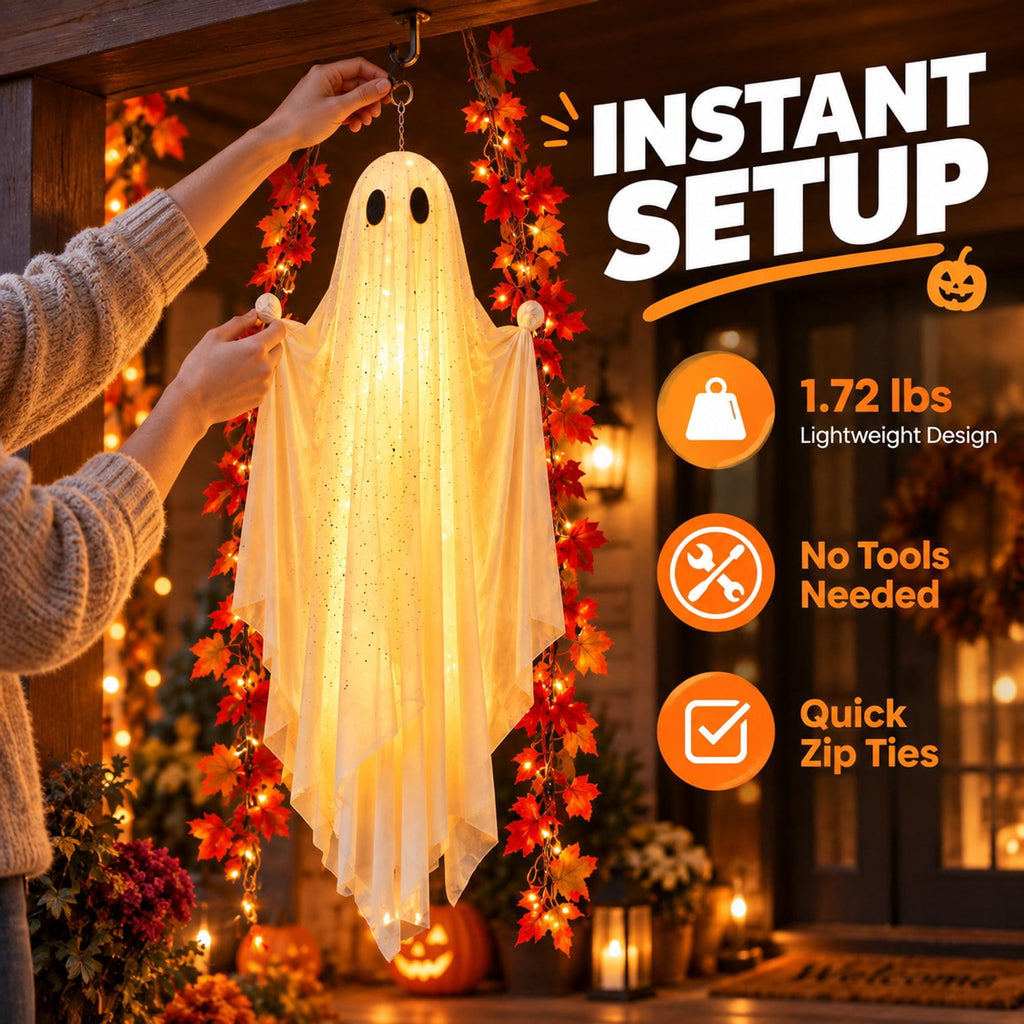 Hanging Light Up Ghost Decor with Remote LED Swing 5.3 ft