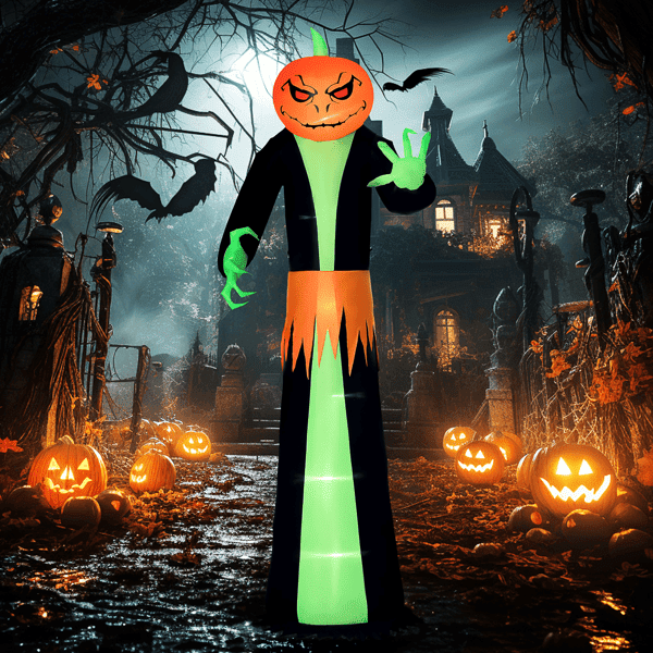 106.25IN Inflatable Pumpkin Ghost Halloween Decor with 6 LED Lights Waterproof Polyester Yard Ornament
