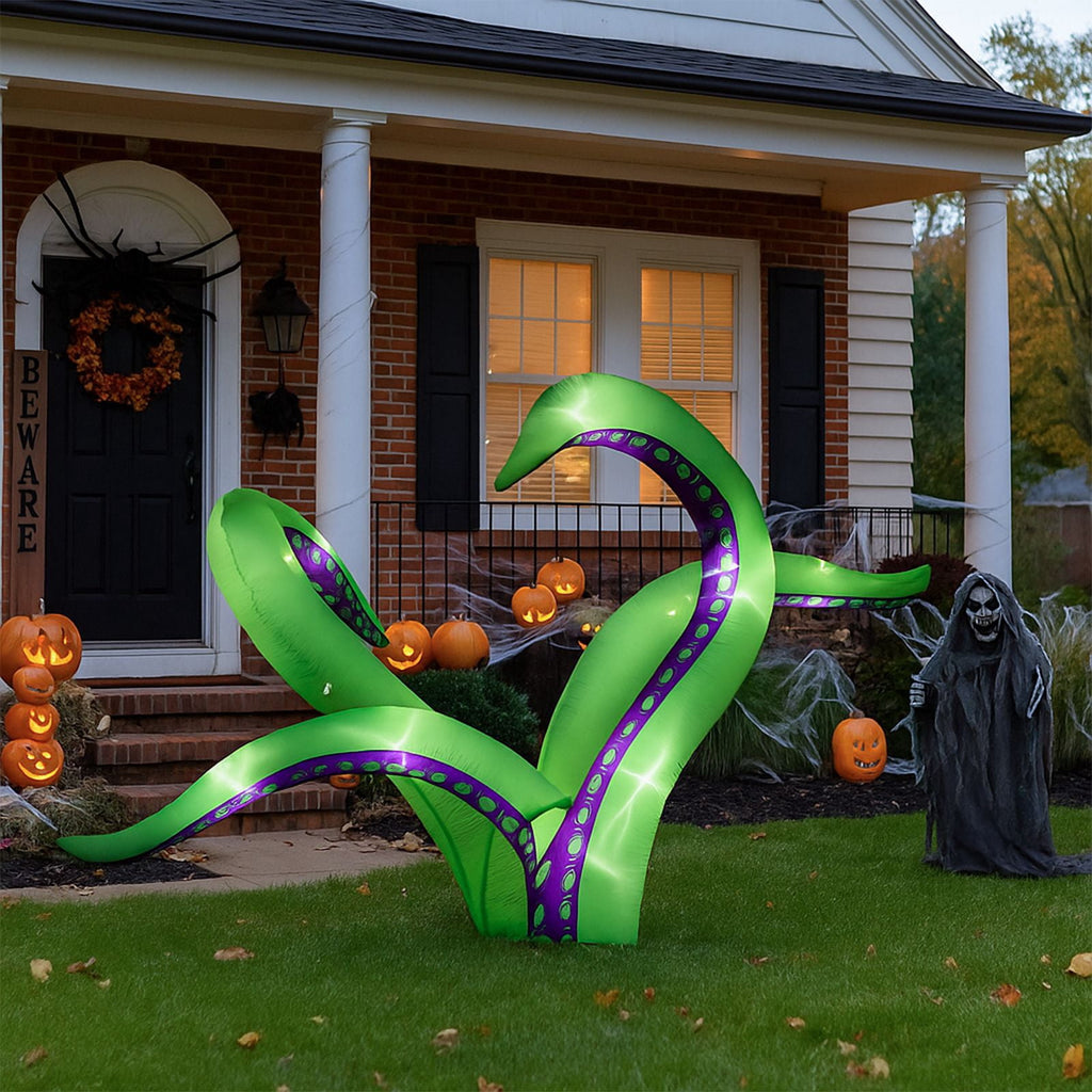 2 Pack 6.9FT Inflatable Octopus Tentacles Halloween Decor with Built in White LED Lights Waterproof Polyester Outdoor Inflatable Ornament for Window Rooftop Yard Party