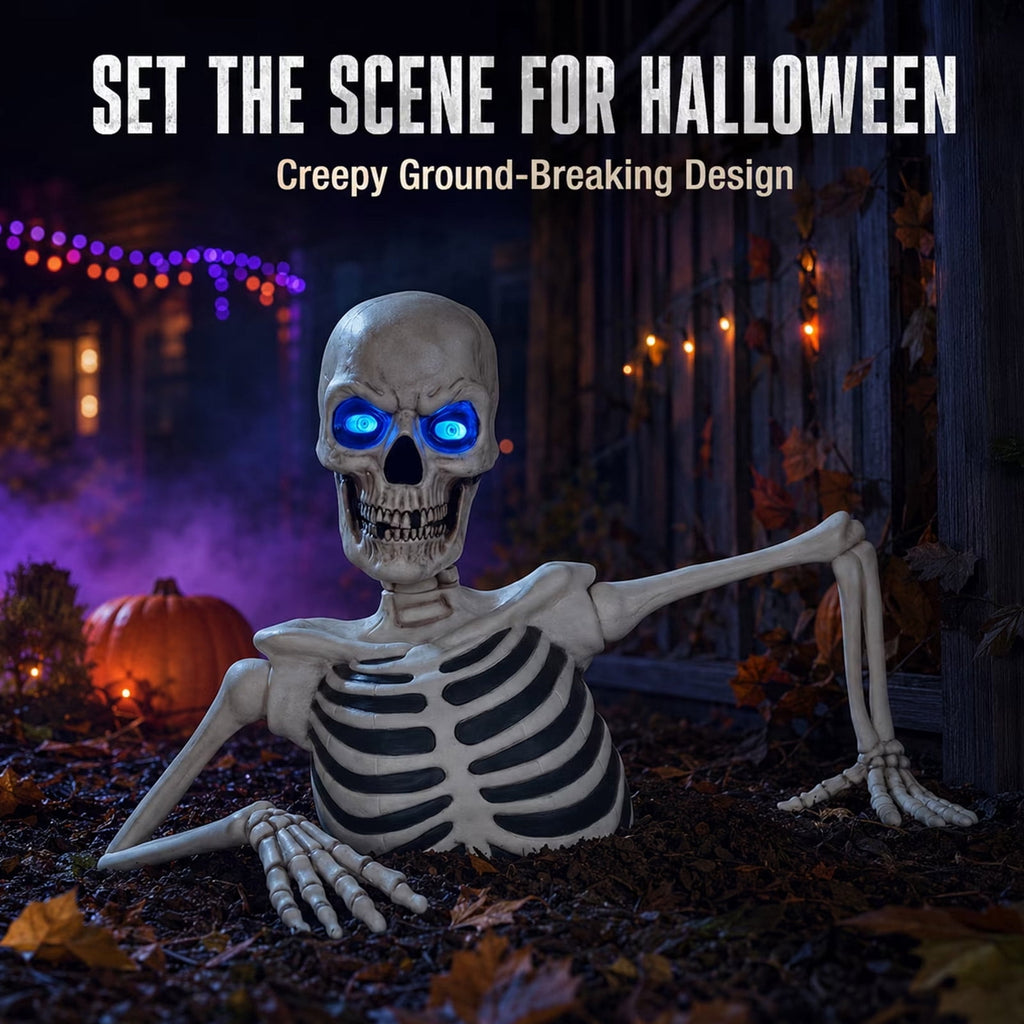Halloween Ground Breaking Dynamic Skeleton LCD Eyes Scary Outdoor Halloween Decorations for Porch or Yard