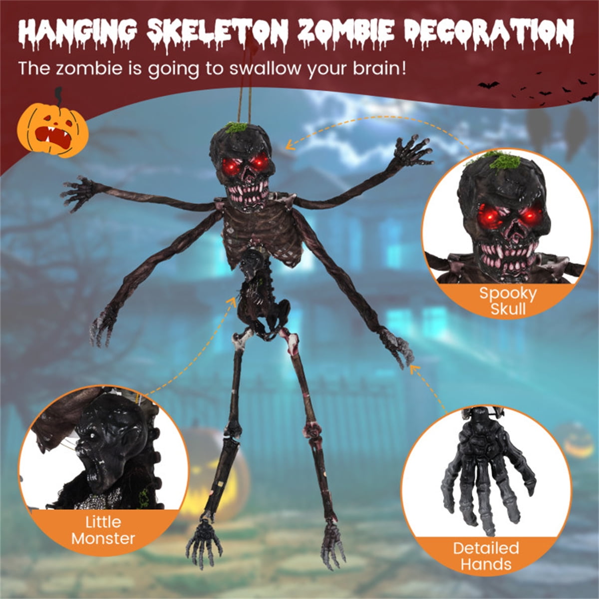 6ft Sound-Activated Halloween Skeleton Outdoor Decor with Flashing Red Eyes