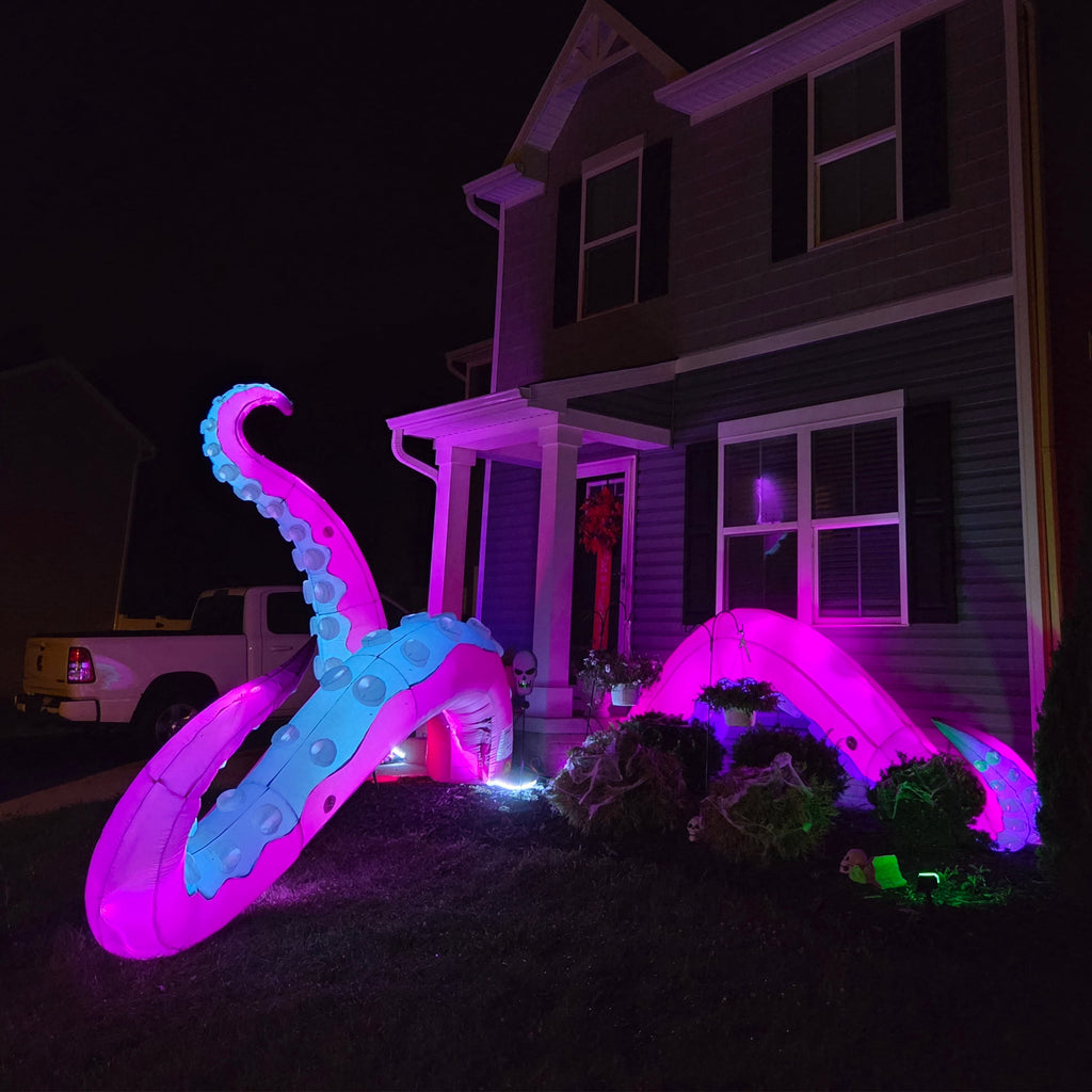Wellcomer 3 Pcs Halloween Inflatable Octopus Tentacles Décor with Changing LED Lights