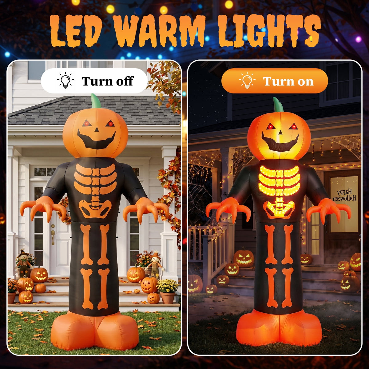 Ktaxon 12' Halloween Inflatables Pumpkin Skeleton Man Outdoor Halloween Decoration,Built-In LED