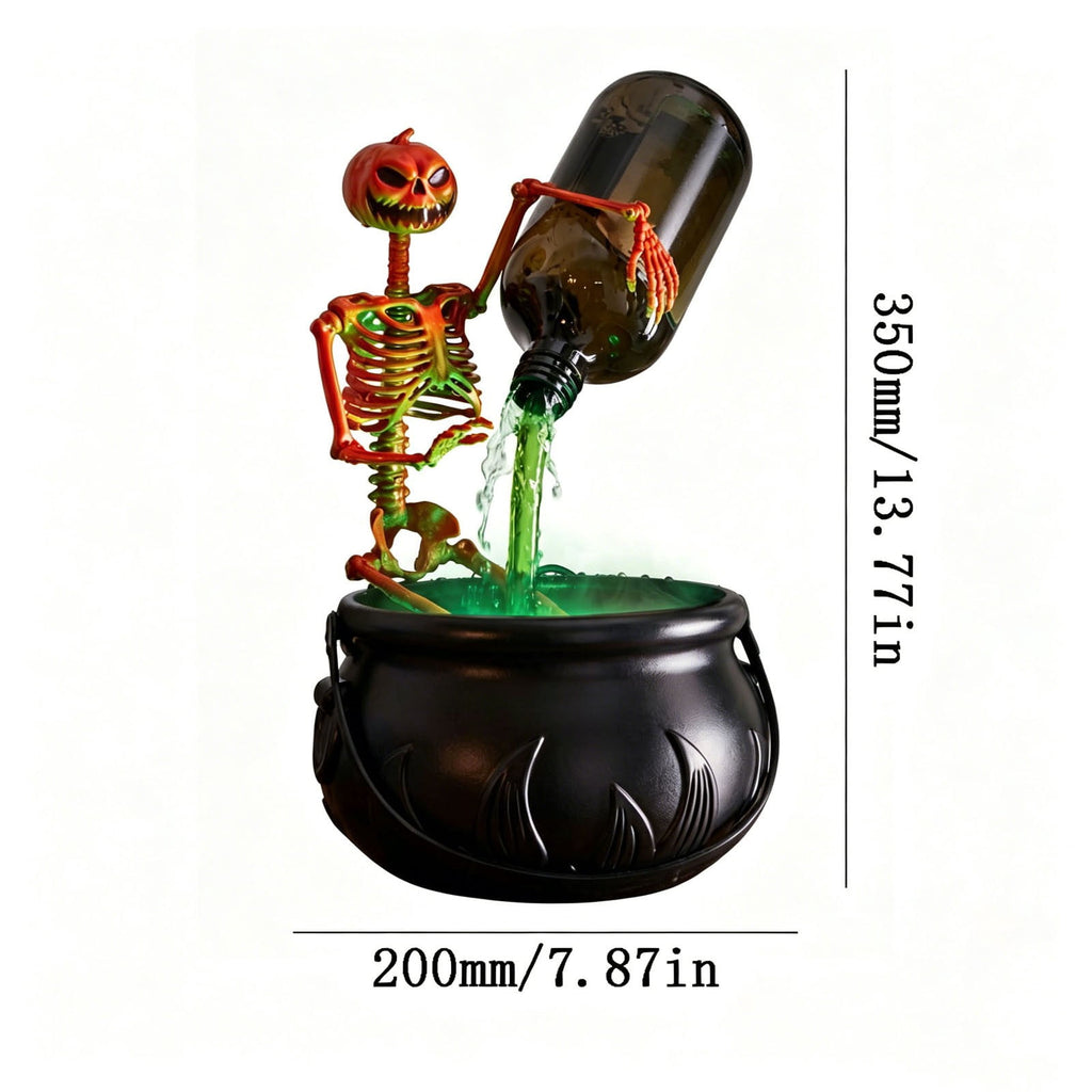 Halloween Skeleton Magic Potion Fountain – Mystical Desktop Recirculating Water & Mist Decor with Lighting Effects