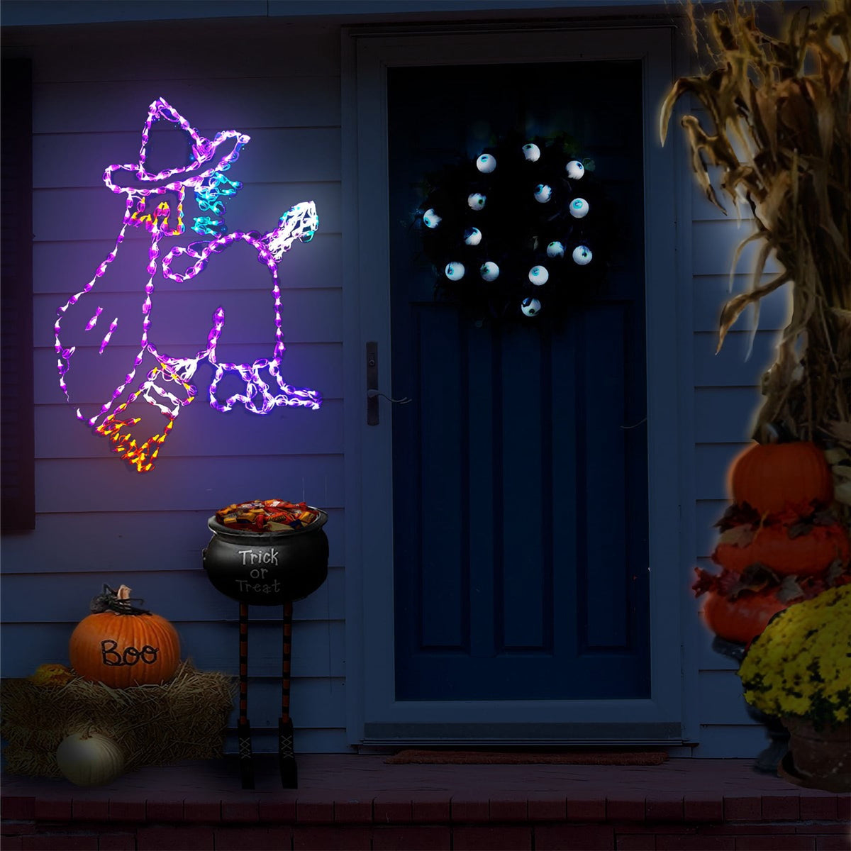 HOLIDYNAMICS Halloween LED Flying Witch Outdoor Decoration, 46" Wire Frame