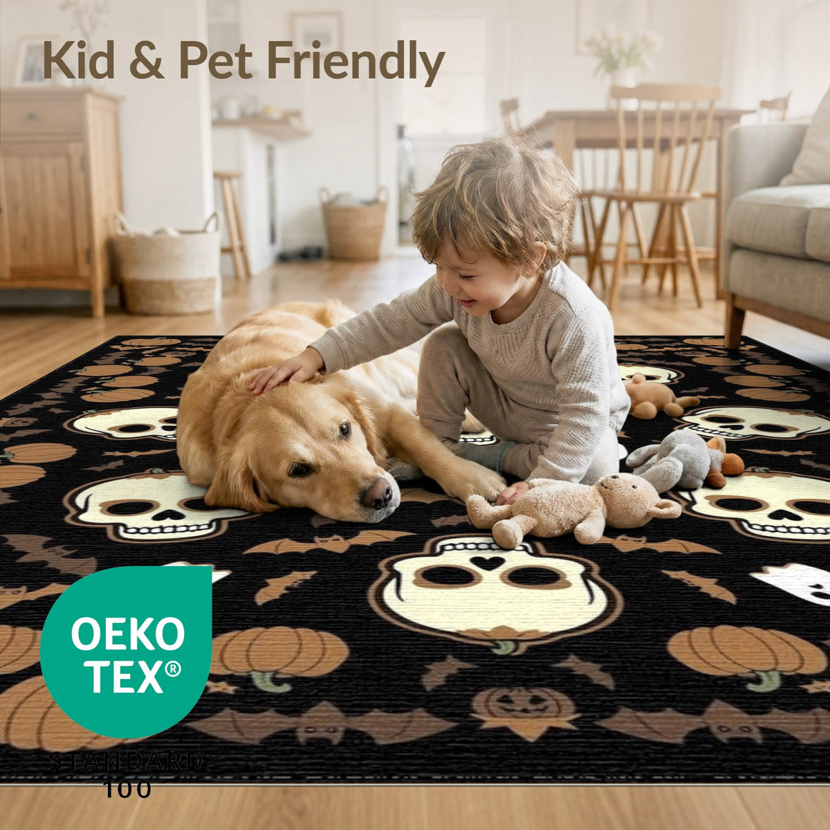 ODIKA 8'x10' Washable Area Rug Halloween Harvest Spirits Grinning Lantern Entrance Doormat Door for Living Room, Under Sectional, Family , Durable, Non-Slip