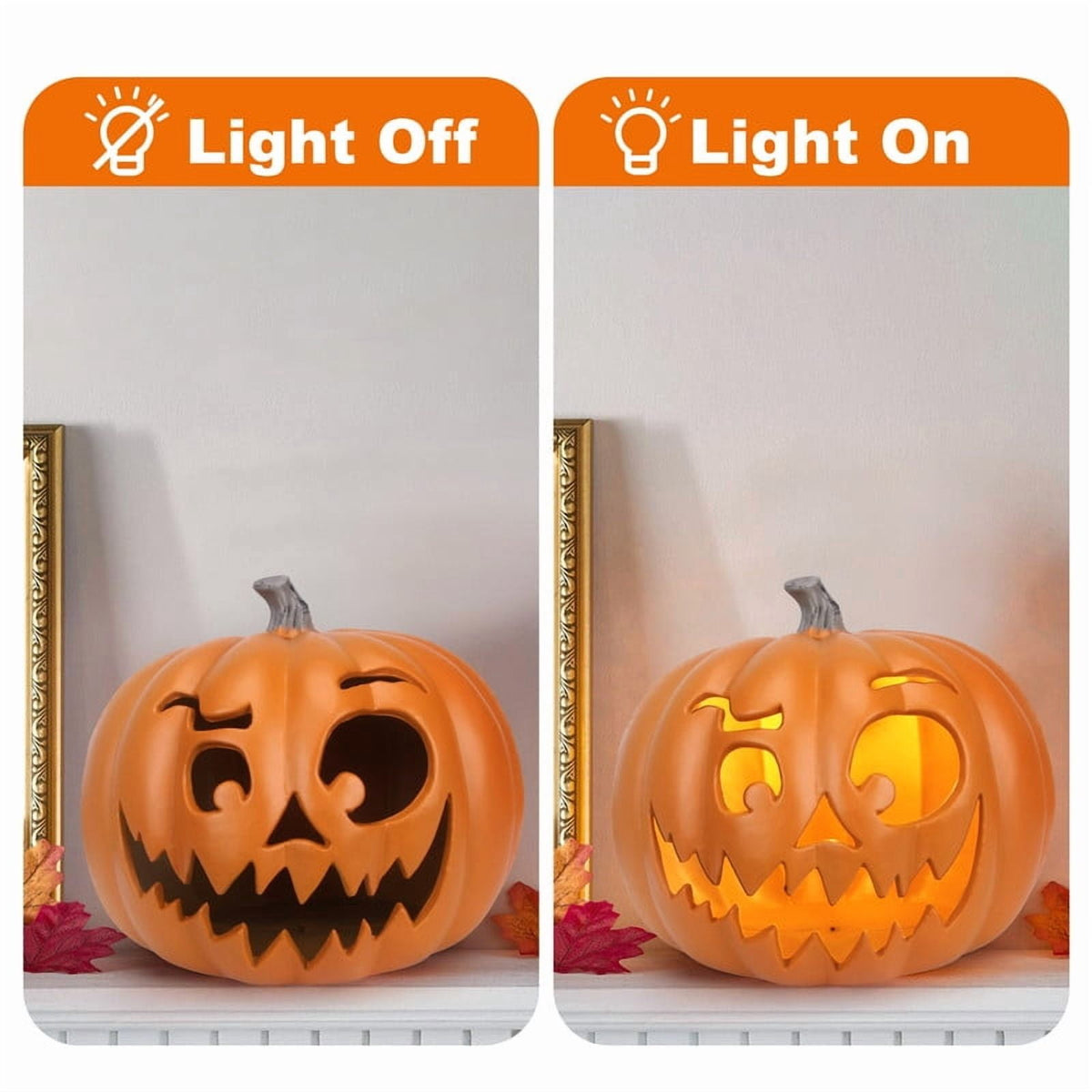 DUNCHATY 21" LED Pumpkin Light, Extra Large Angry Jack O' Lantern Halloween Decor for Outdoor Yard - Furious Face