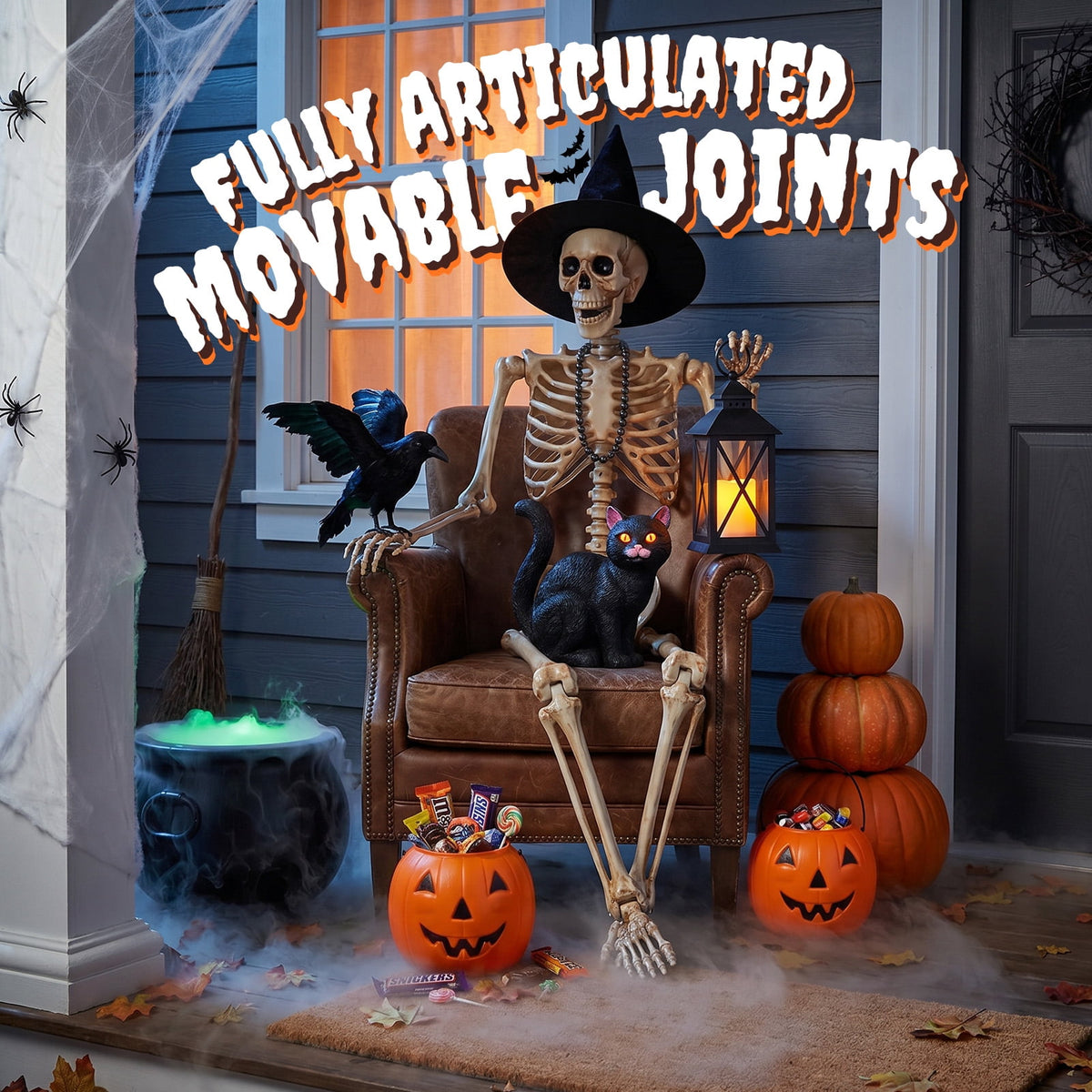 Ayieyill 5.4ft Halloween Skeleton Decorations, Weathered Posable Skeleton Decor for Halloween Decorations Outdoor Indoor