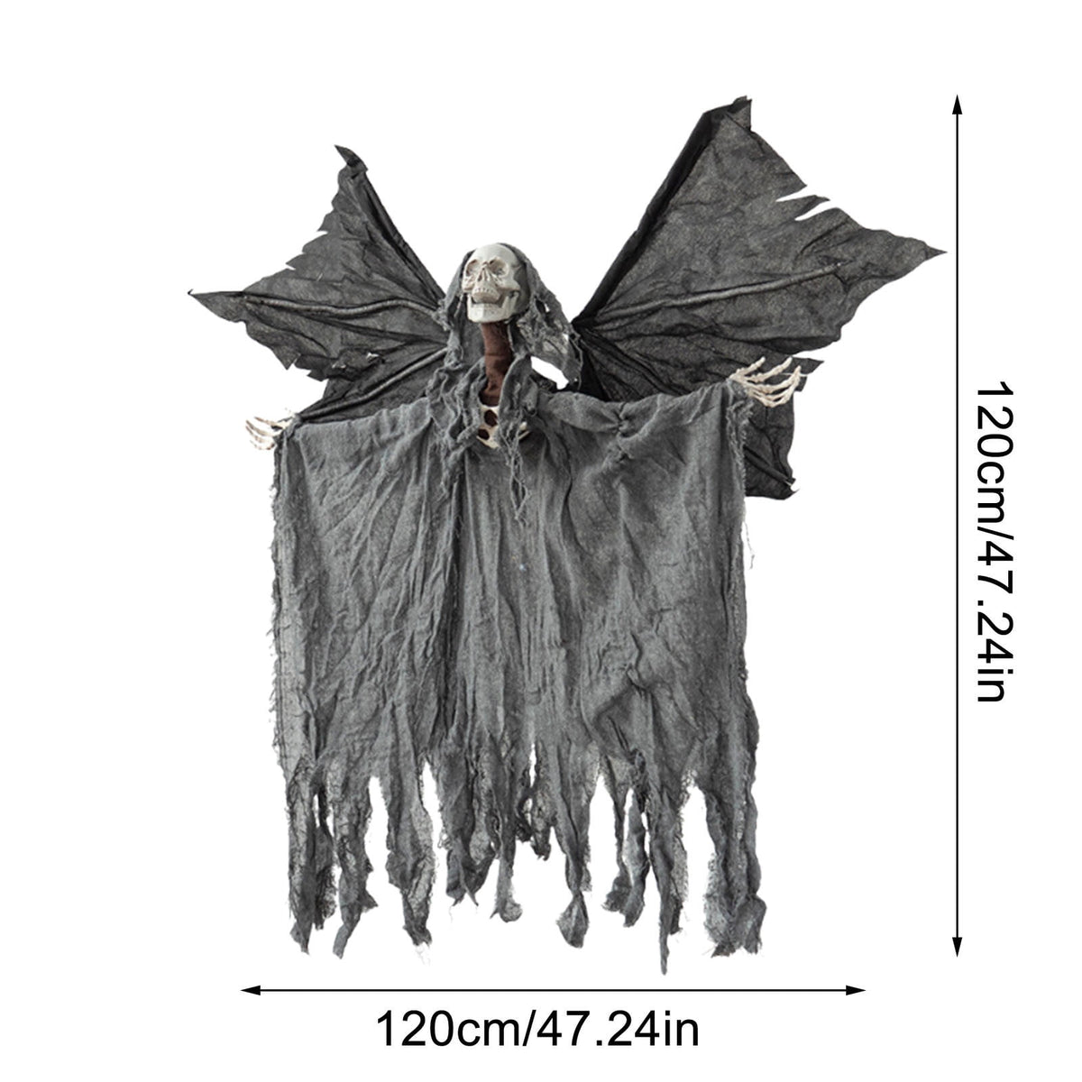 Zhourta Electric Flying Skeleton Ghost Animated Halloween Prop with Flapping Wings for Haunted Yard