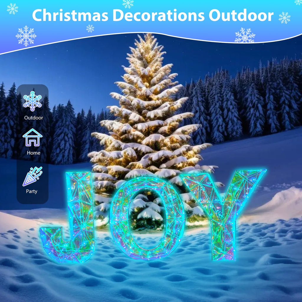 3 Piece Outdoor Xmas Decor Letters LED Lighted Prism Holiday Yard Decorations Metal PVC Lighted Patio Garden Decor