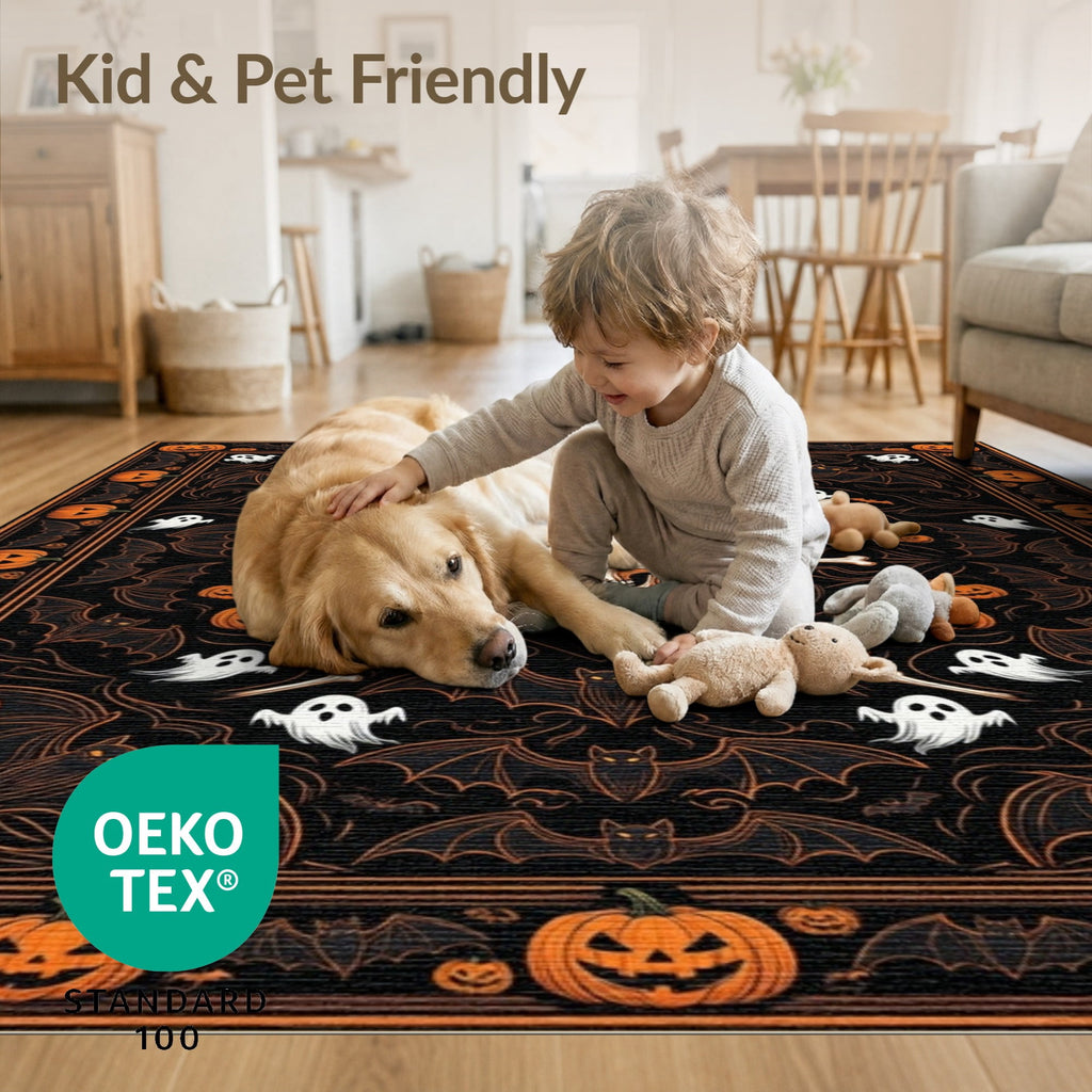 ODIKA Halloween October Phantom Gourd Flying Creature Fiber Doormat Stain Resistant Low Profile for Dorm Room, Small Living Apartment